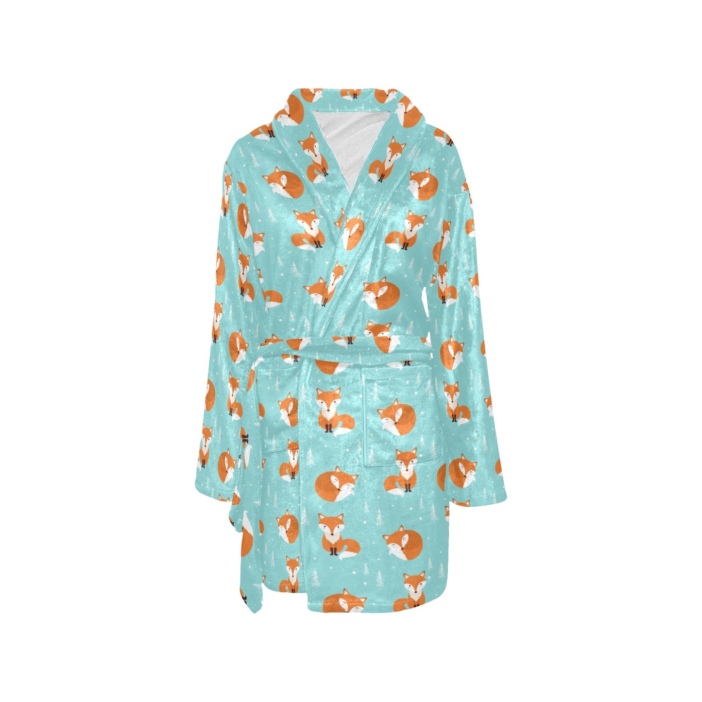 Fox Design Snow Print Pattern Women's Fleece Robe