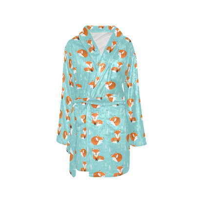 Fox Design Snow Print Pattern Women's Fleece Robe