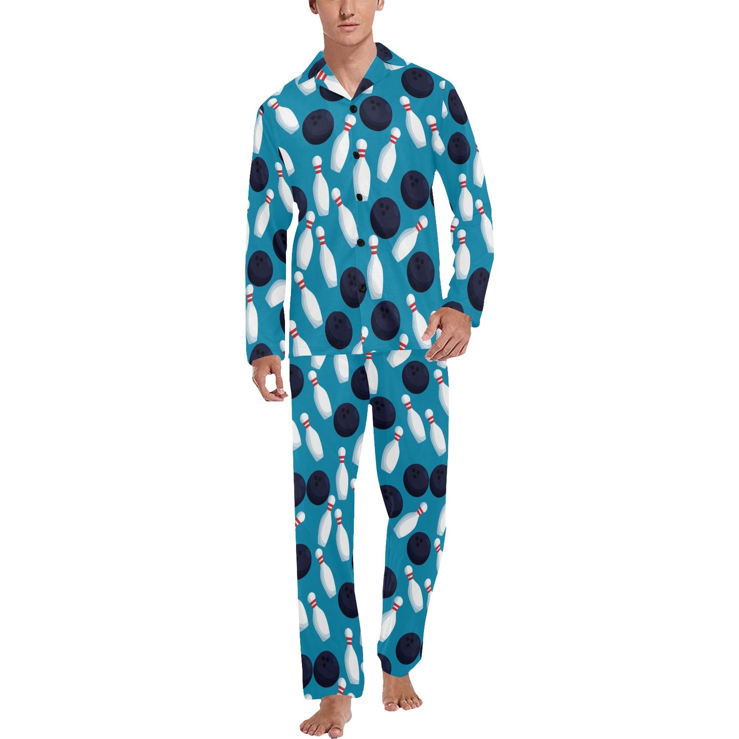 Bowling Pin Pattern Print Design 010 Men's Long Pajama Set