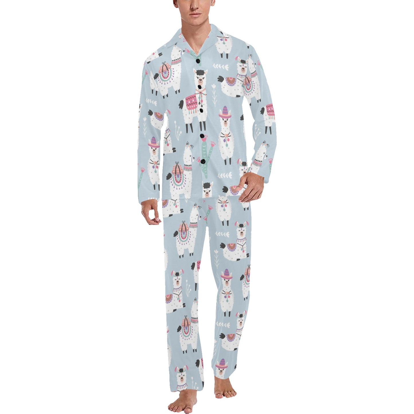 Llama Pattern Print Design 04 Men's Long Pajama Set