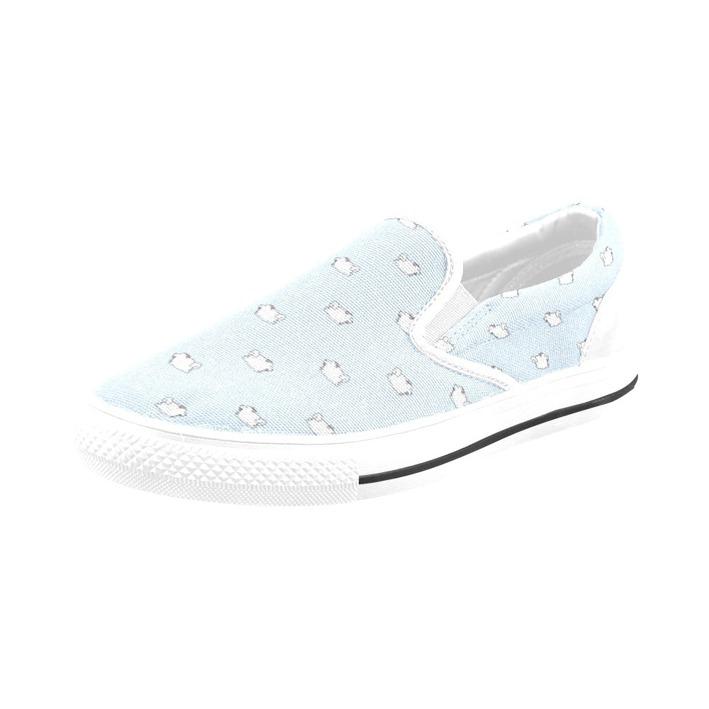Samoyeds Print Design LKS302 White Slip Ons Canvas Women's Shoes