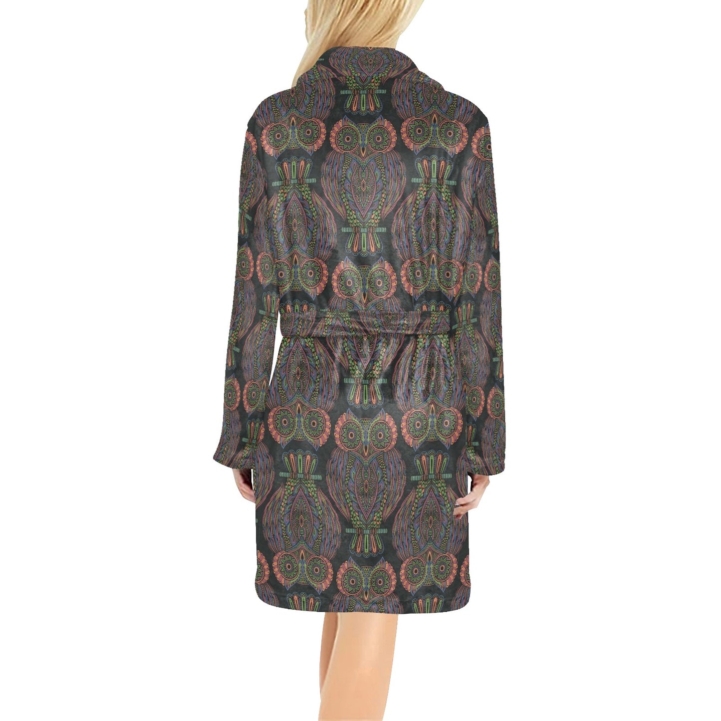 Owl Pattern Print Design A05 Women's Fleece Robe