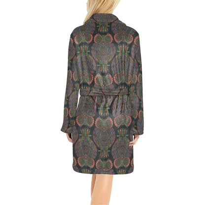 Owl Pattern Print Design A05 Women's Fleece Robe