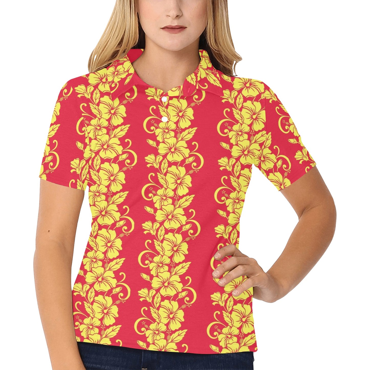 Orange Hibiscus Pattern Print Design HB018 Women's Polo Shirt