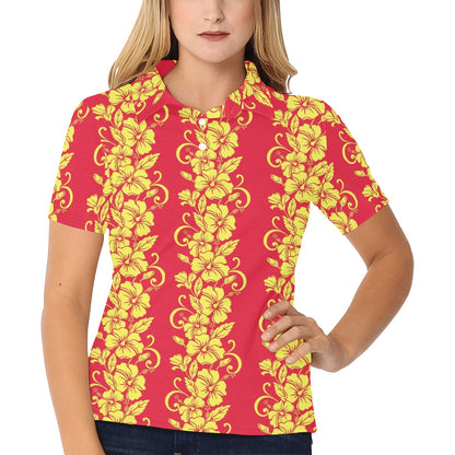 Orange Hibiscus Pattern Print Design HB018 Women's Polo Shirt