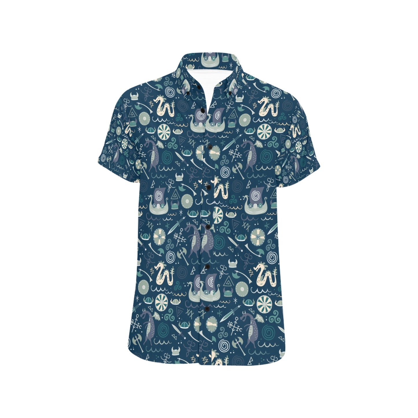 Vikings Print Design LKS305 Men Short Sleeve Button Up Shirt