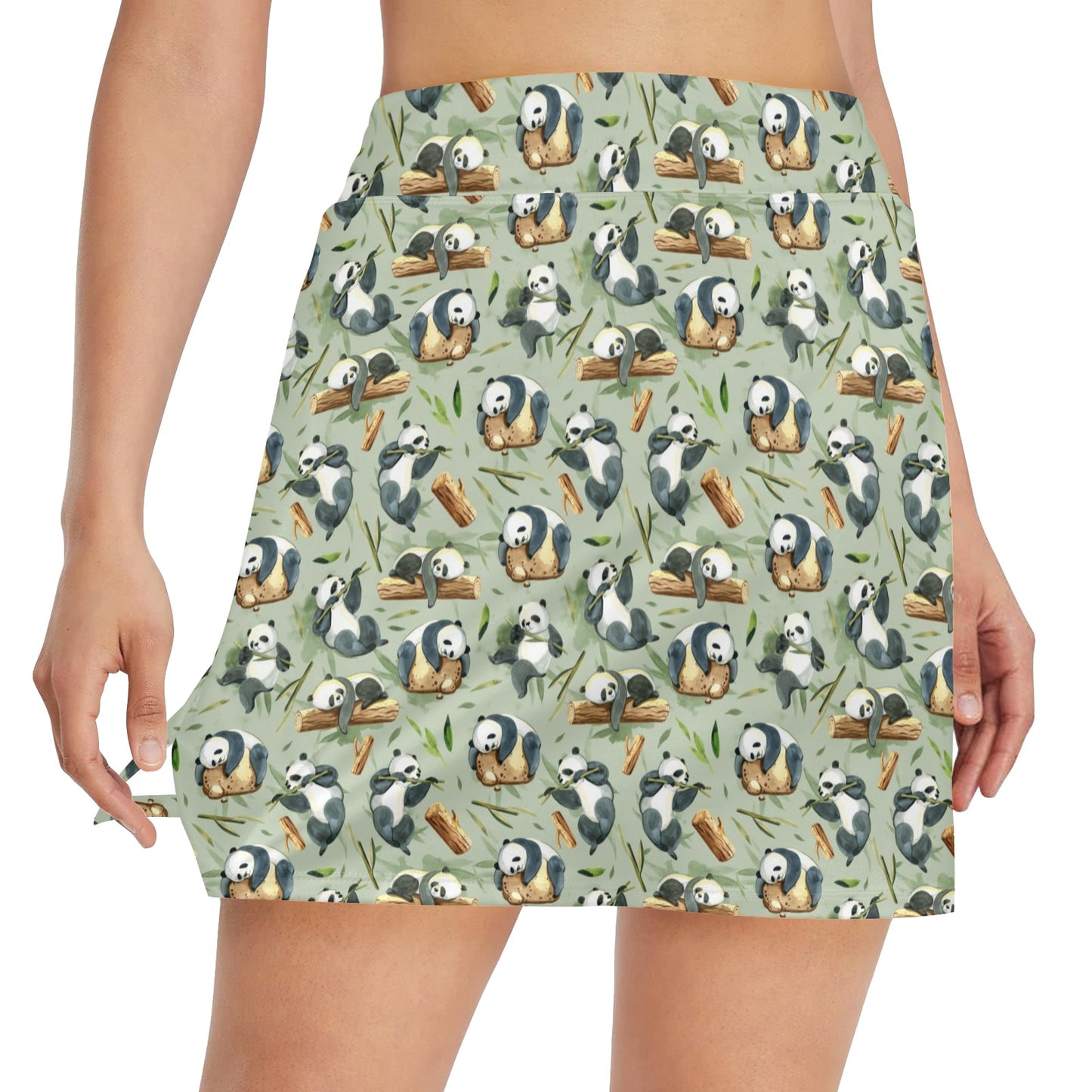 Panda Bear Design Bamboo Print 17" Golf & Pickleball Skort with Pockets