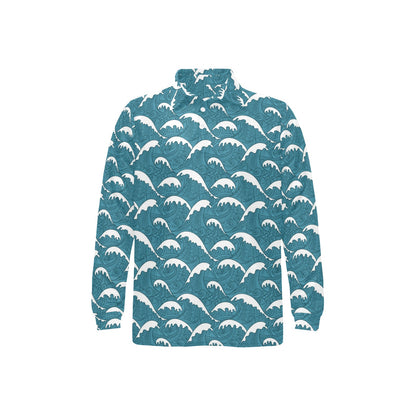 Surf Wave Tribal Design Long Sleeve Polo Shirt For Men's