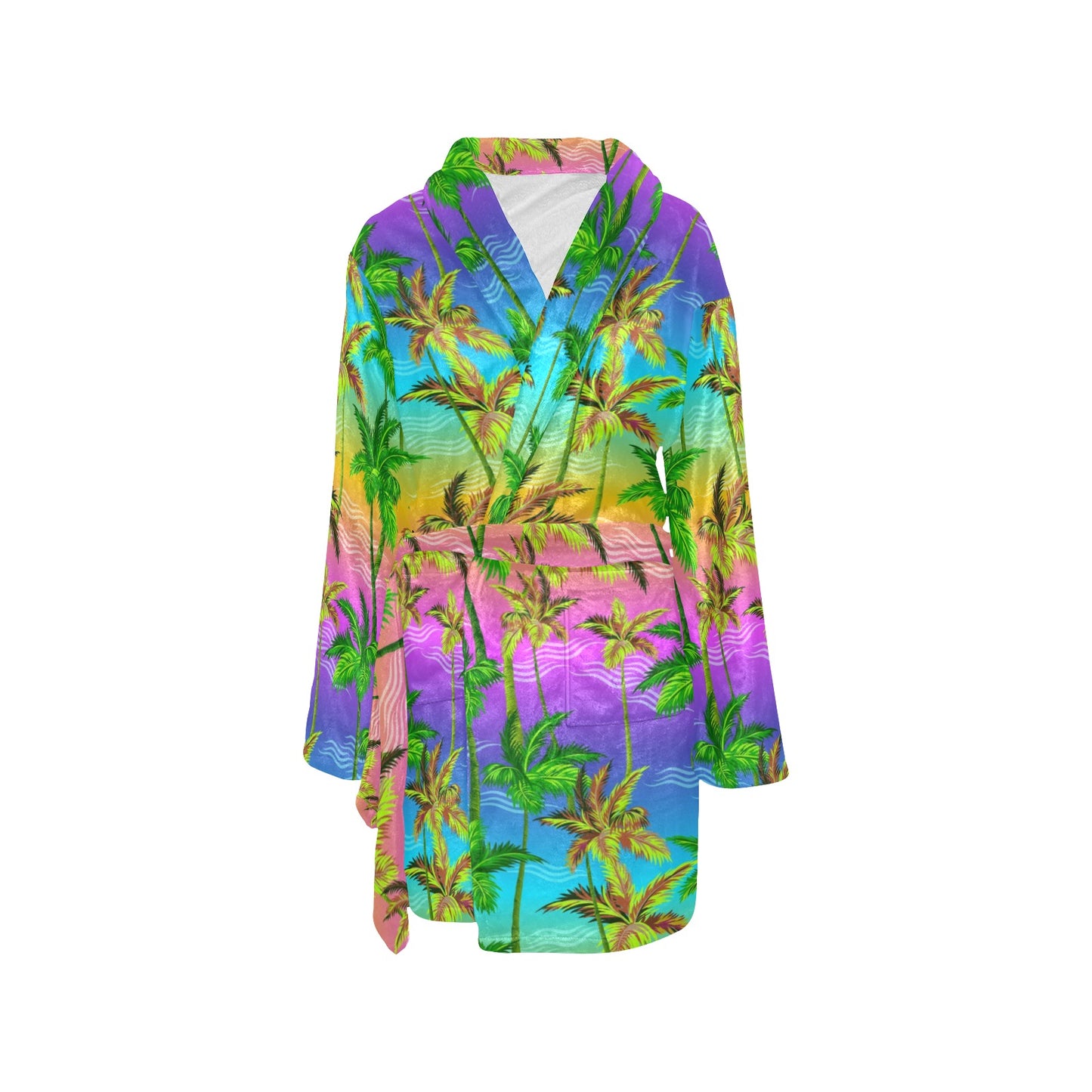 Palm Tree Rainbow Pattern Women's Fleece Robe