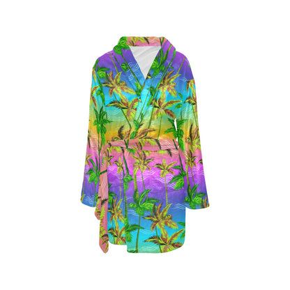 Palm Tree Rainbow Pattern Women's Fleece Robe