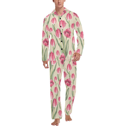 Tulip Pink Pattern Print Design TP06 Men's Long Pajama Set