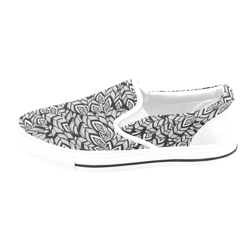 Tribal Pattern Print Design LKS302 White Slip Ons Canvas Women's Shoes