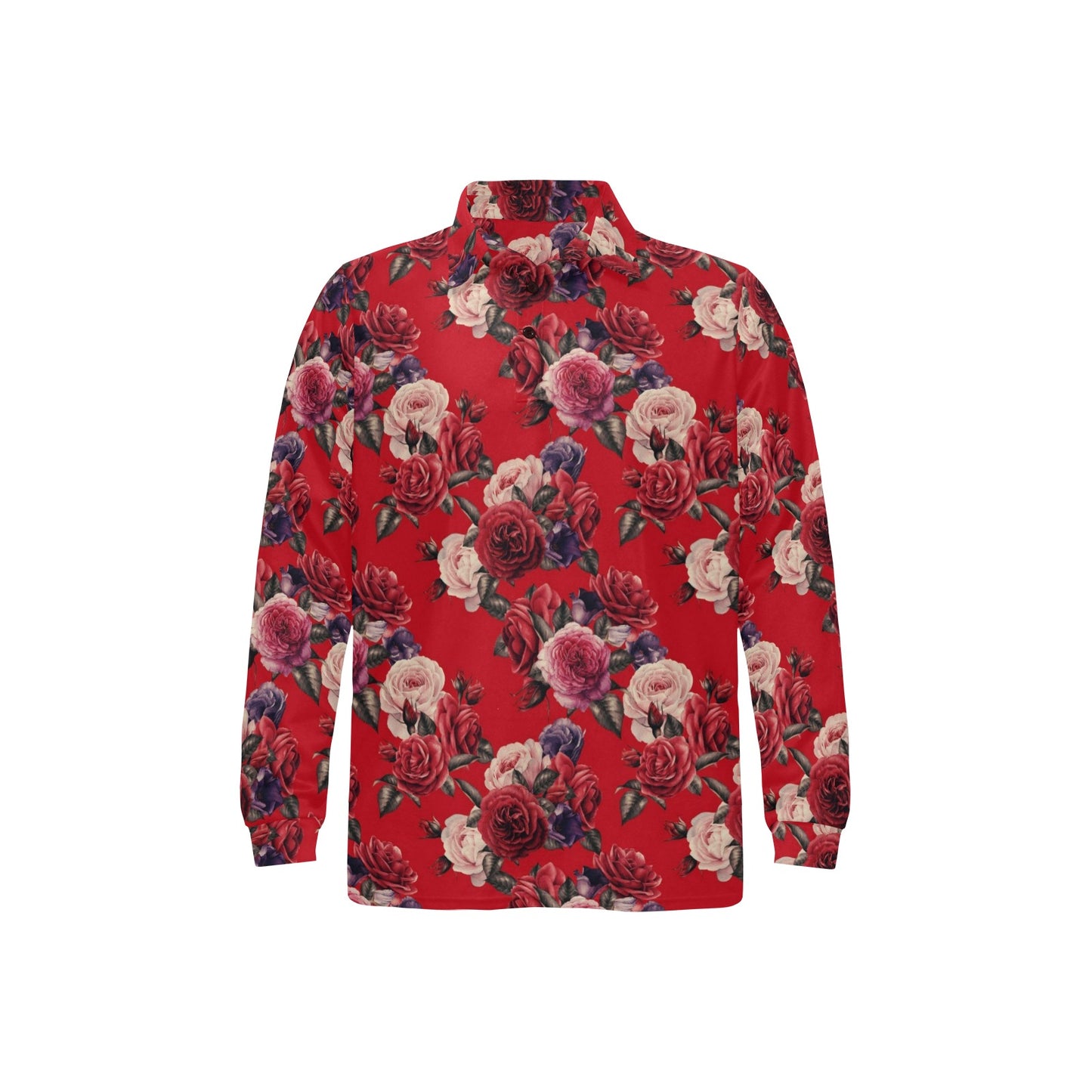 Rose Red Pattern Print Design RO07 Long Sleeve Polo Shirt For Men's