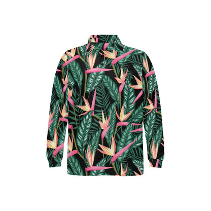 Bird Of Paradise Pattern Print Design BOP03 Long Sleeve Polo Shirt For Men's