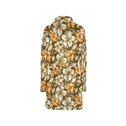 Lily Pattern Print Design 01 Women's Fleece Robe