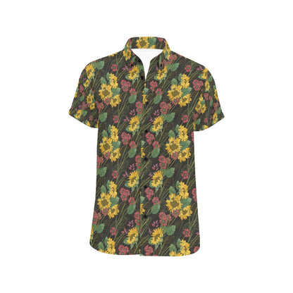 Sunflower Print Design LKS303 Men Short Sleeve Button Up Shirt