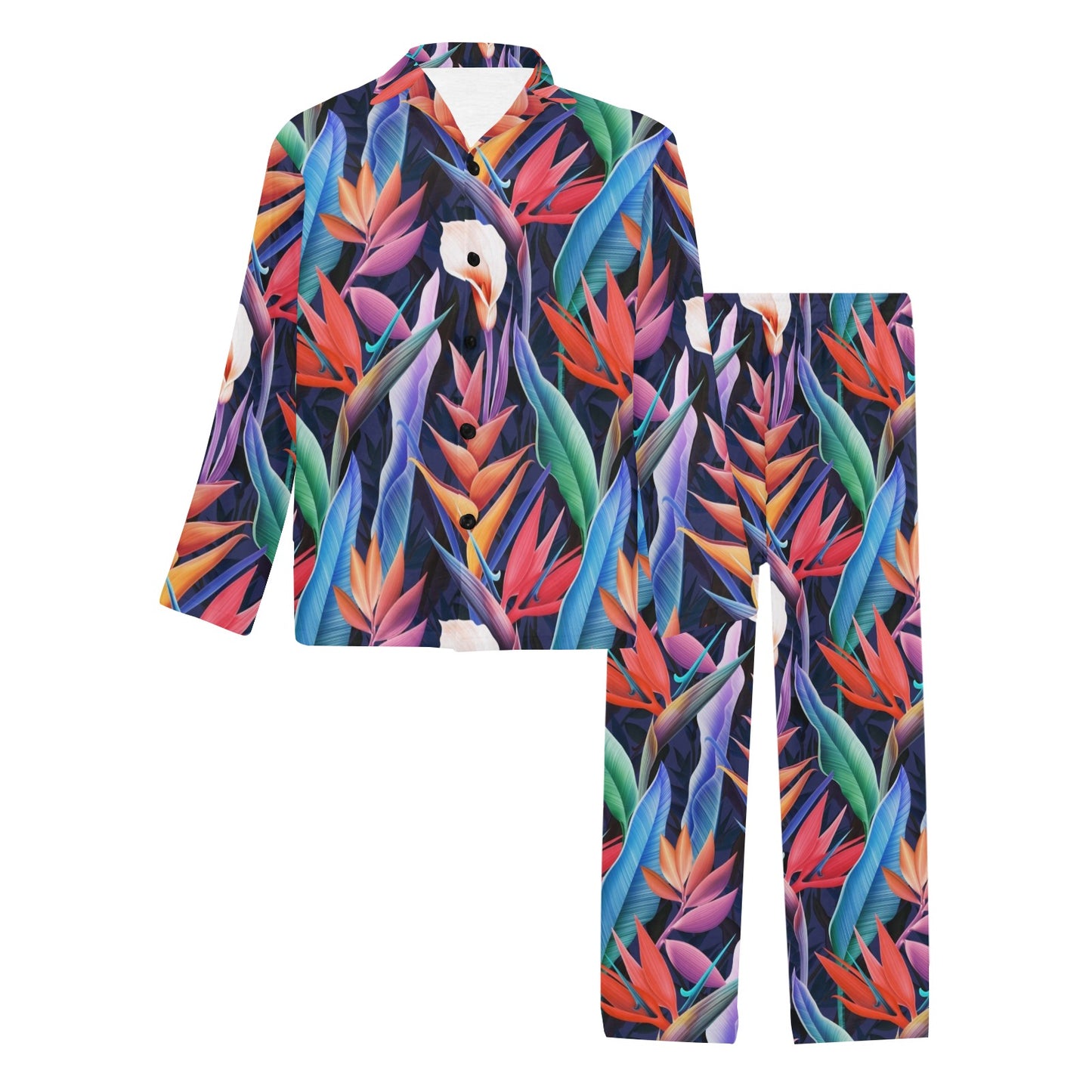 Tropical Flower Pattern Print Design TF023 Men's Long Pajama Set