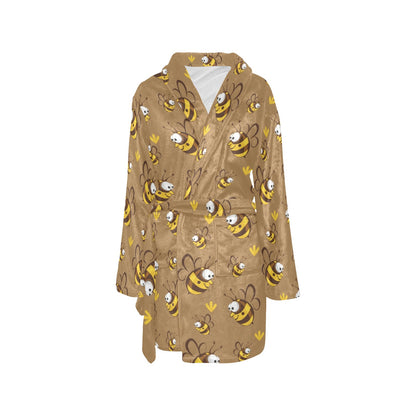 Bee Pattern Print Design BEE09 Women's Fleece Robe