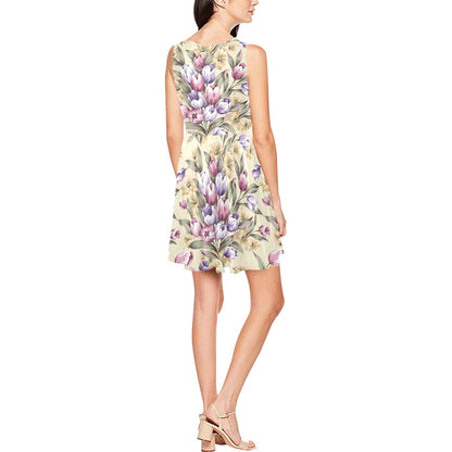 Tulip Pattern Print Design TP04 Sleeveless Dress