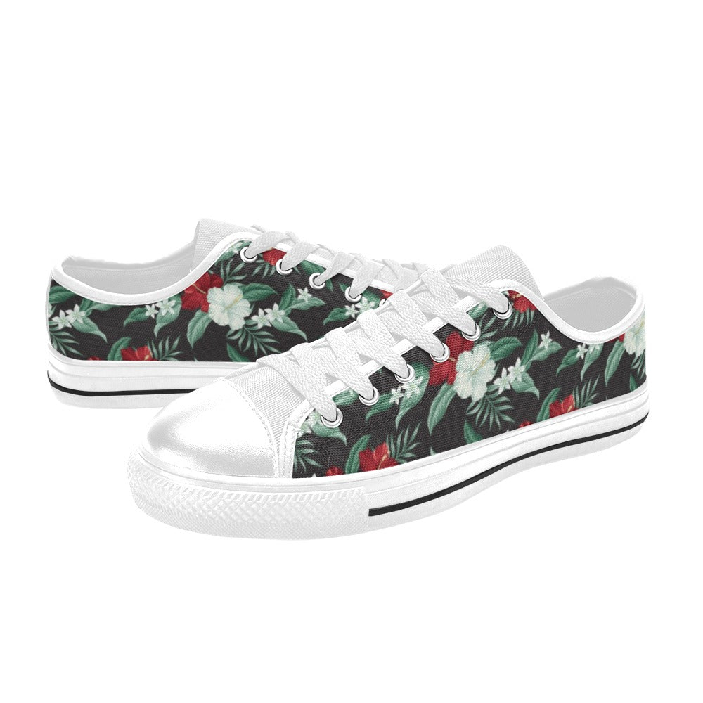 Tropical Flower Print Design LKS303 Women's White Low Top Shoes