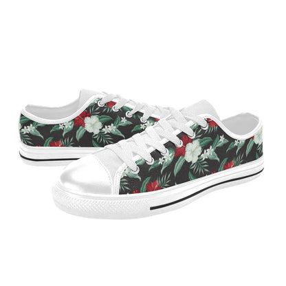 Tropical Flower Print Design LKS303 Women's White Low Top Shoes