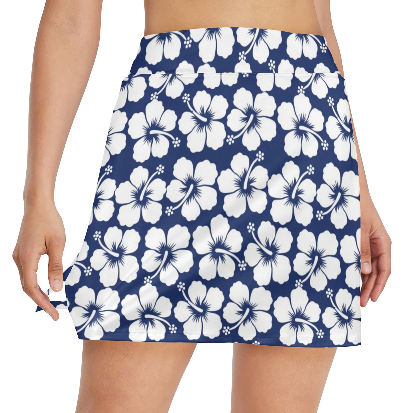 Hibiscus Blue Hawaiian Flower Pattern 17" Golf & Pickleball Skort with Pockets