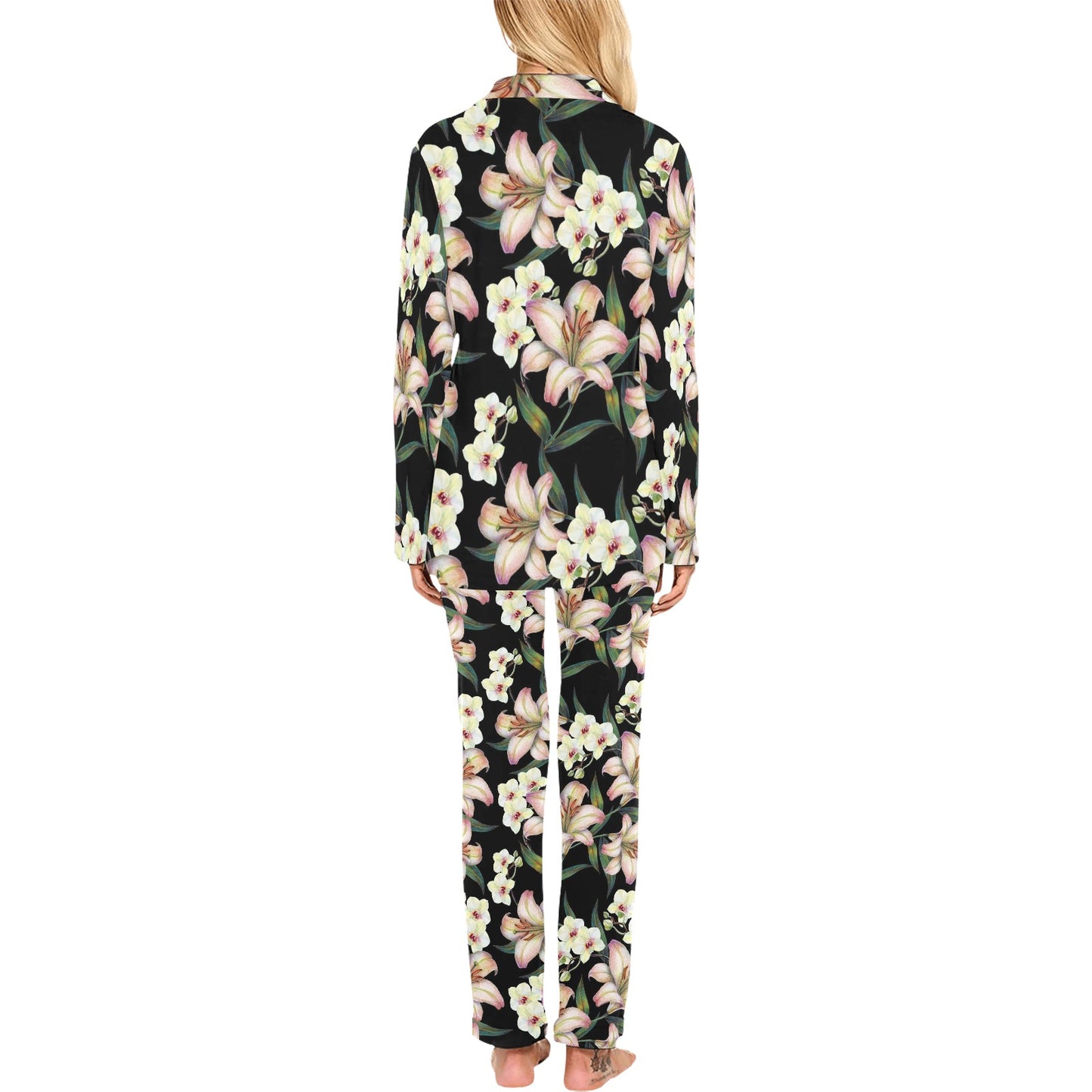 Lily Pattern Print Design LY03 Women's Long Pajama Set