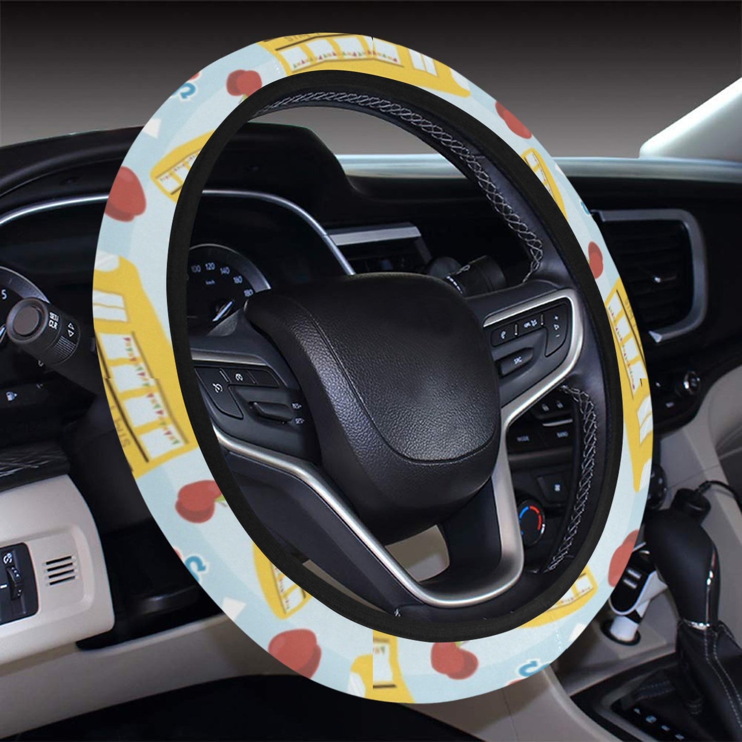 School Bus Back To School Print Design LKS303 Steering Wheel Cover with Elastic Edge
