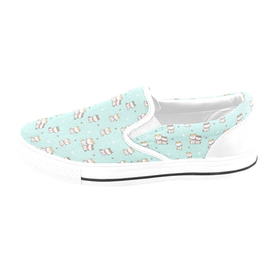 Shiba Inu Print Design LKS302 White Slip Ons Canvas Women's Shoes