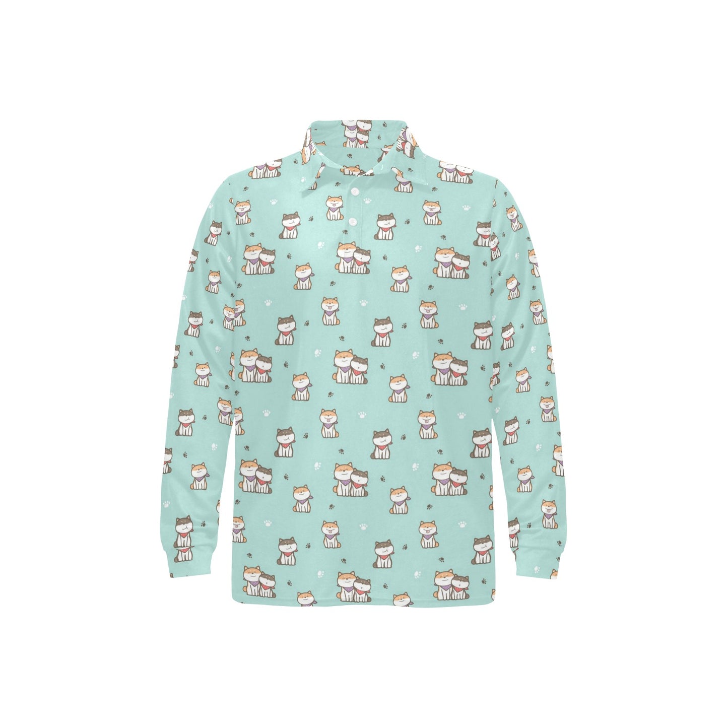 Shiba Inu Print Design LKS302 Long Sleeve Polo Shirt For Men's