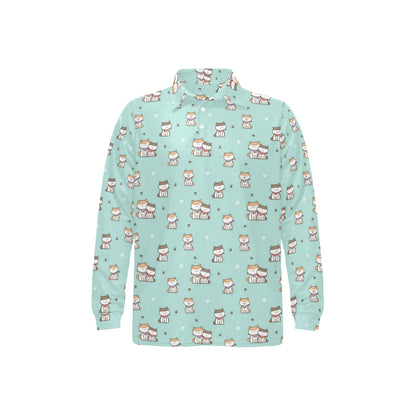 Shiba Inu Print Design LKS302 Long Sleeve Polo Shirt For Men's