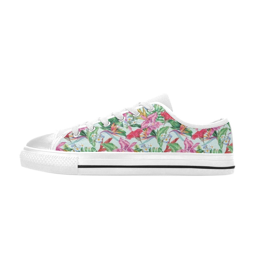 Tropical Flower Print Design LKS304 Women's White Low Top Shoes