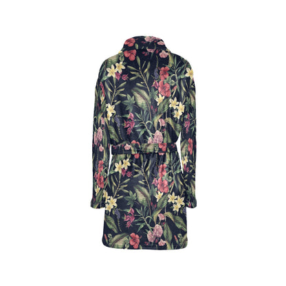 Tropical Flower Pattern Women's Fleece Robe