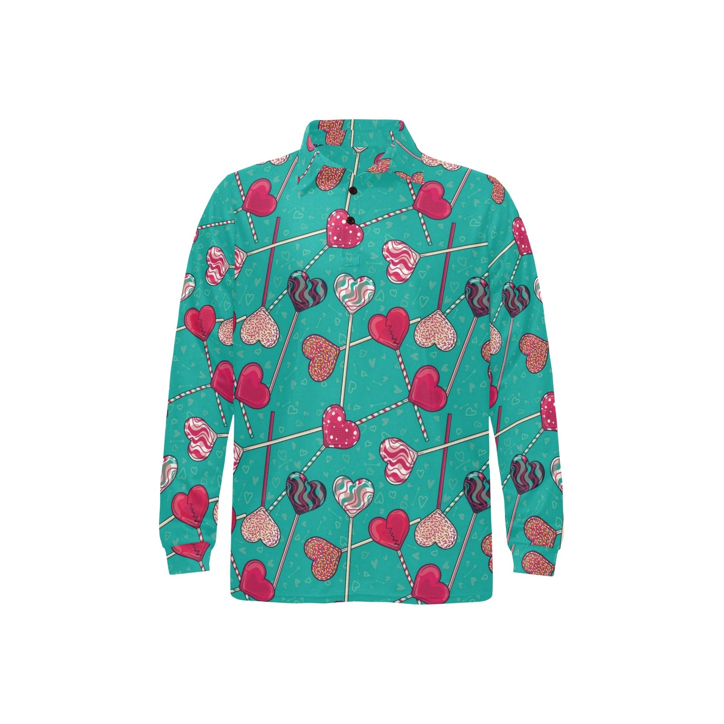 Lollipop Pattern Print Design LL01 Long Sleeve Polo Shirt For Men's