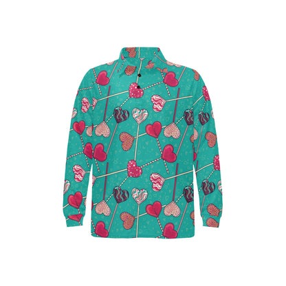 Lollipop Pattern Print Design LL01 Long Sleeve Polo Shirt For Men's