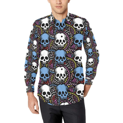 Skull Print Design LKS305 Men's Long Sleeve Dress Shirt