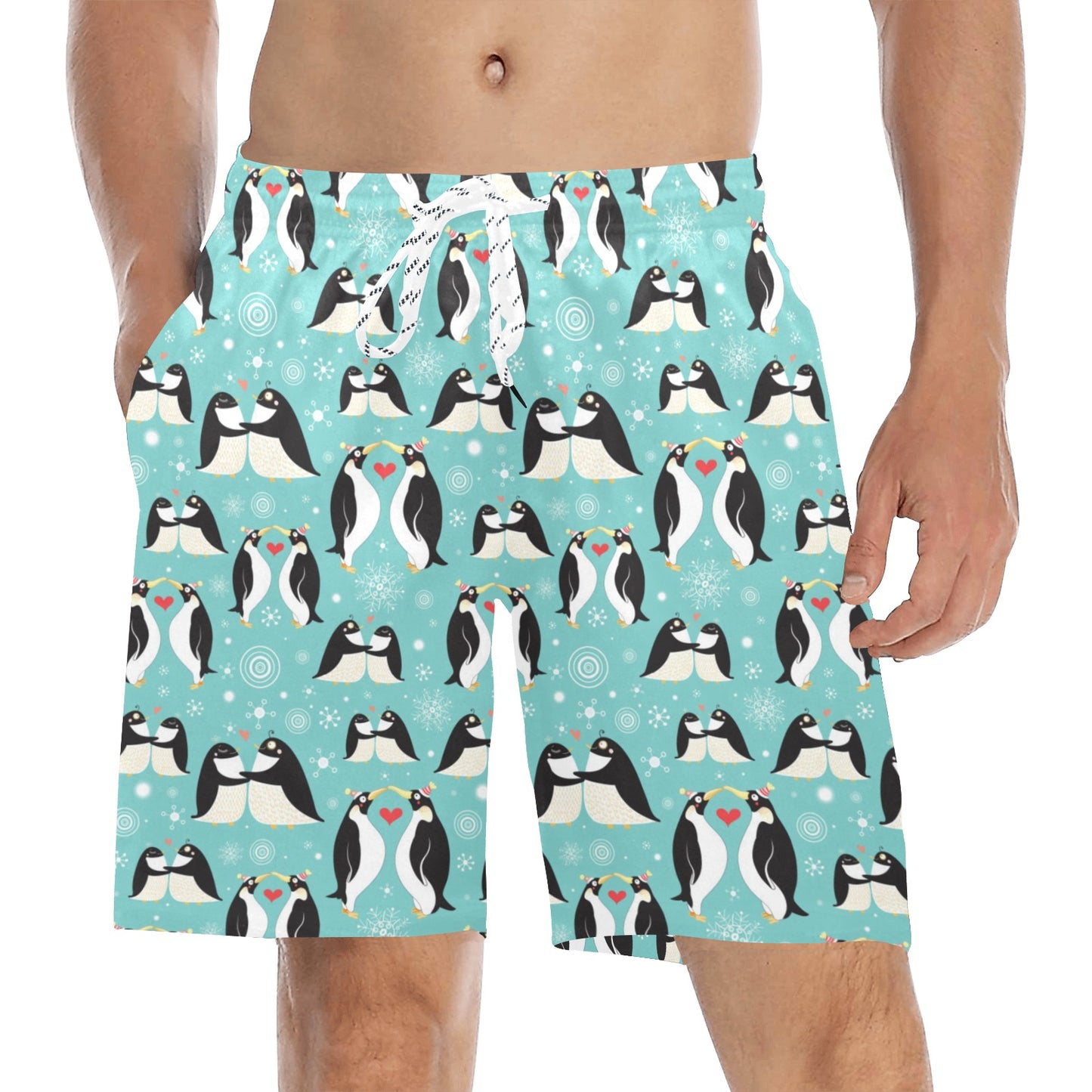 Penguin Love Print Men's Swim Trunks Beach Shorts
