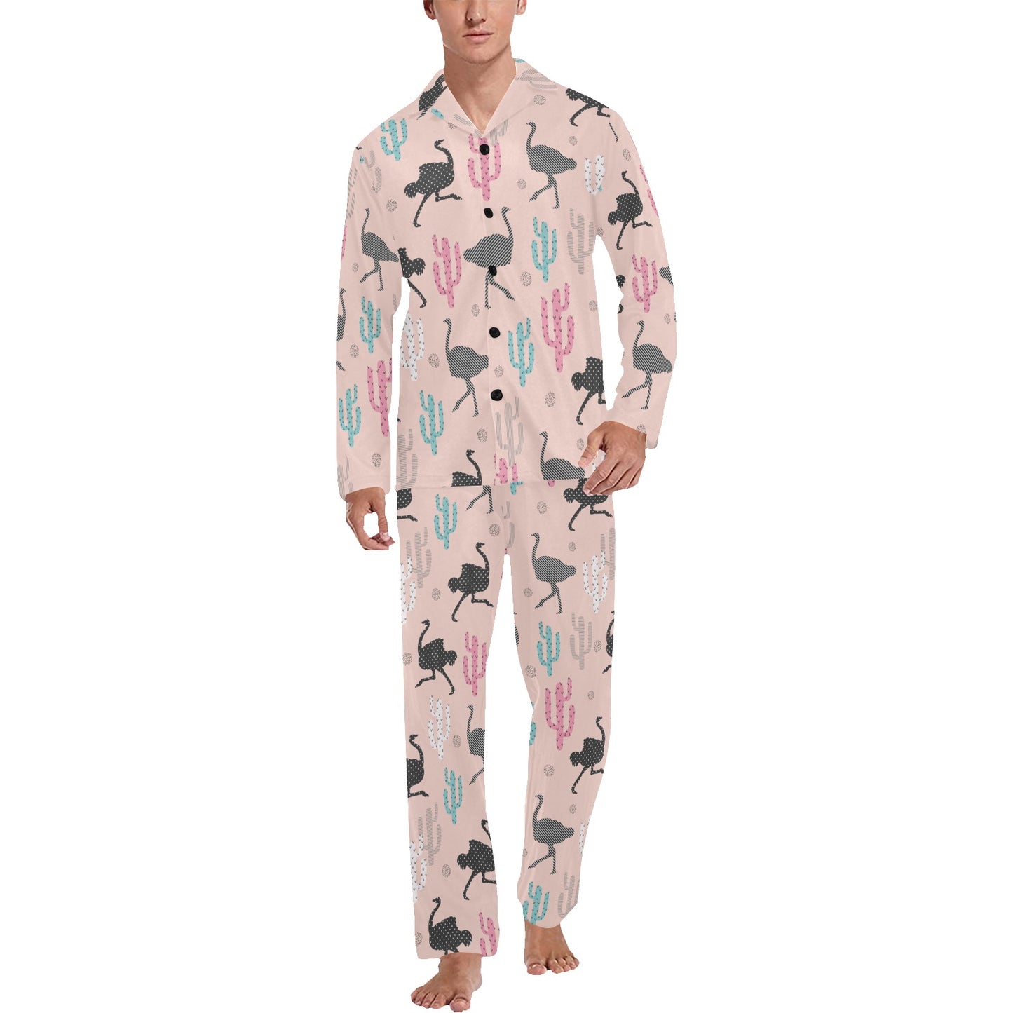 Ostrich Pattern Print Design 03 Men's Long Pajama Set