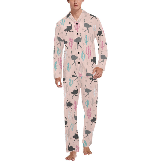 Ostrich Pattern Print Design 03 Men's Long Pajama Set