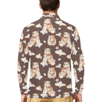 Hamster Pattern Print Design 03 Long Sleeve Polo Shirt For Men's