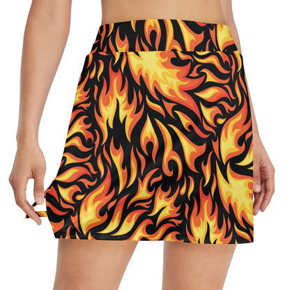 Flame Fire Design Pattern 17" Golf & Pickleball Skort with Pockets
