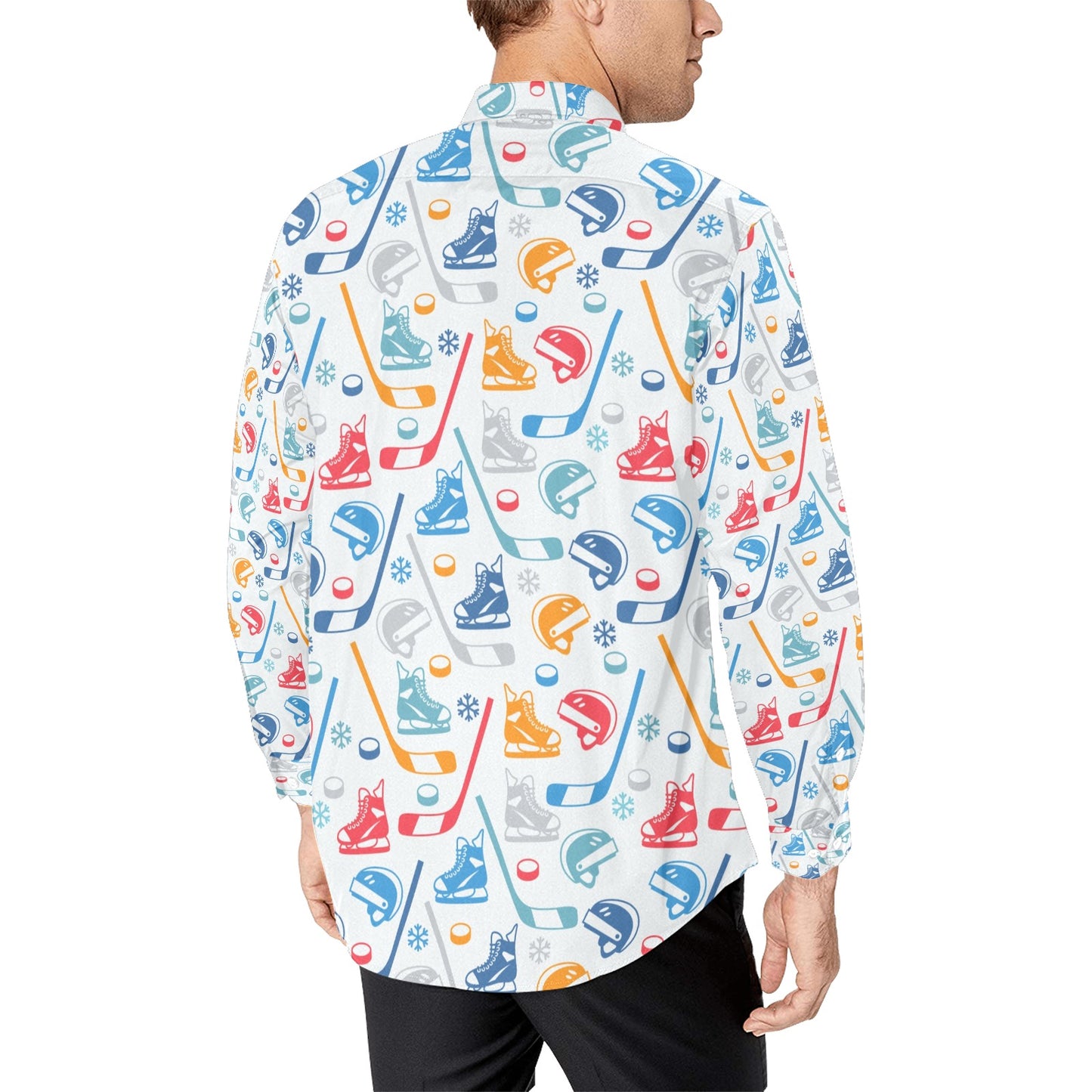 Hockey Equipment Print Design LKS301 Men's Long Sleeve Dress Shirt