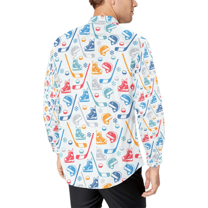 Hockey Equipment Print Design LKS301 Men's Long Sleeve Dress Shirt