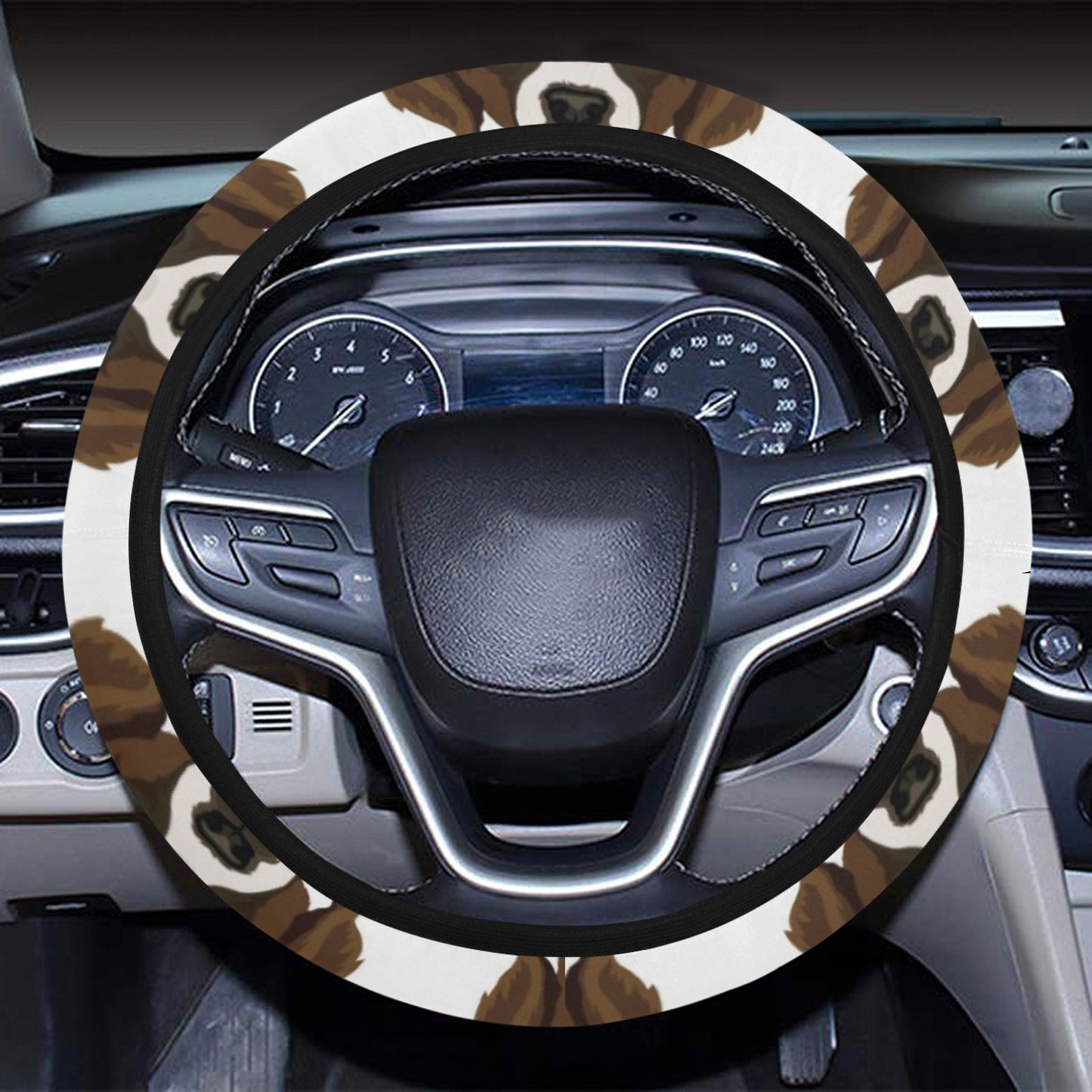 St Bernards Print Design LKS301 Steering Wheel Cover with Elastic Edge