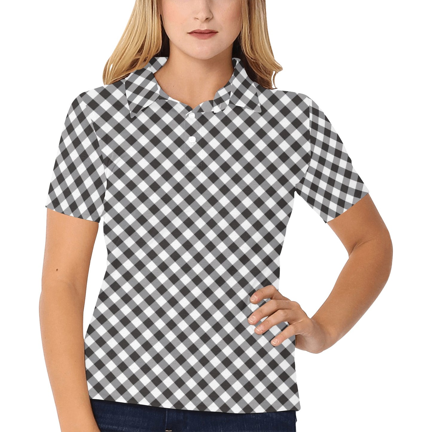 Gingham Print Design LKS402 Women's Polo Shirt