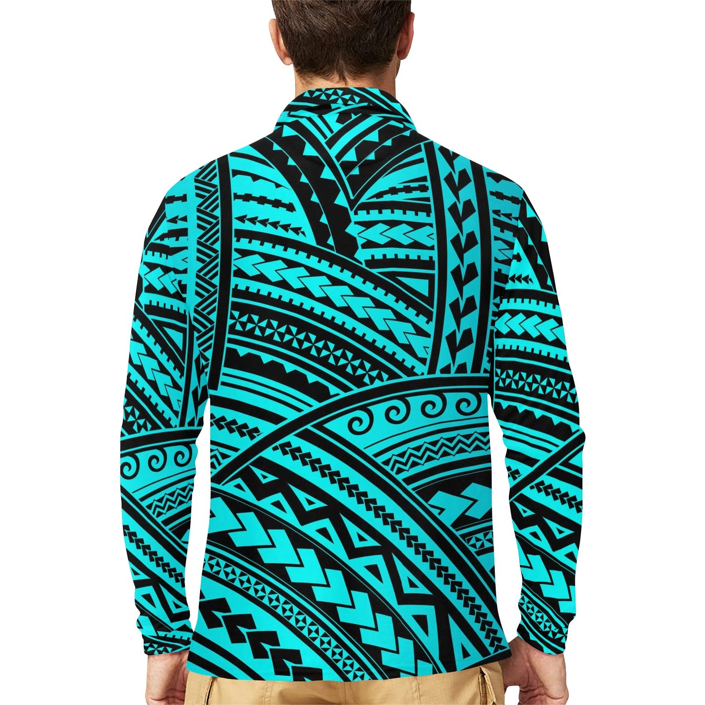 Polynesian Tribal Long Sleeve Polo Shirt For Men's
