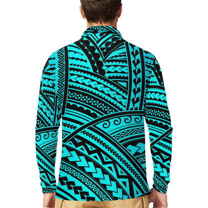 Polynesian Tribal Long Sleeve Polo Shirt For Men's