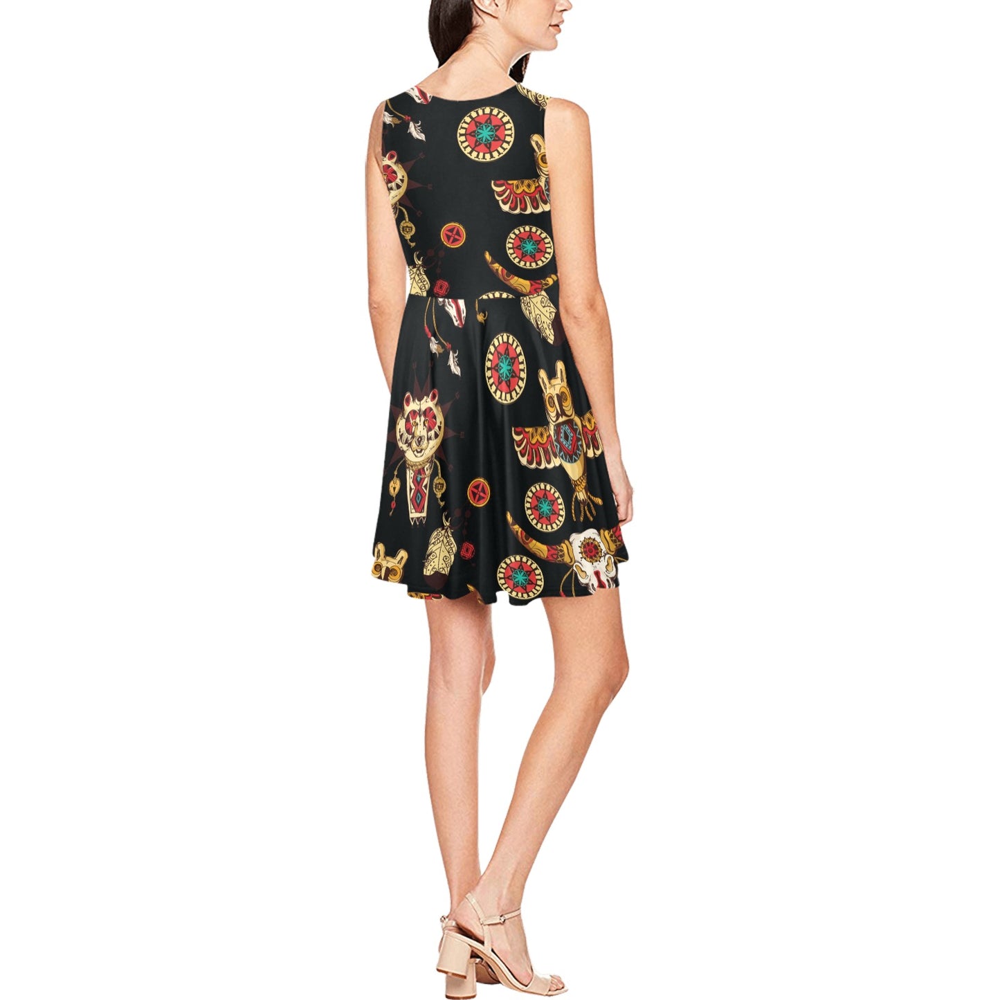 Native American Symbol Pattern Sleeveless Dress