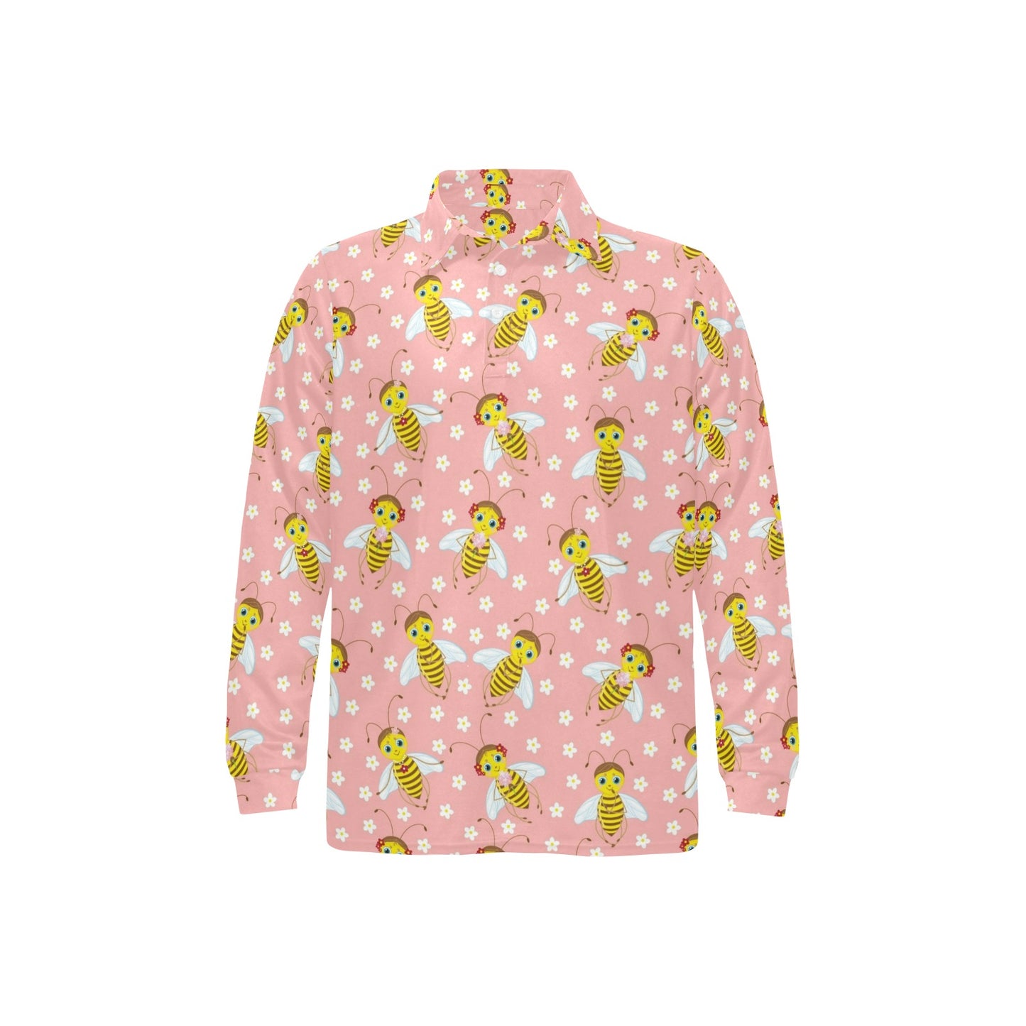 Bee Pattern Print Design BEE07 Long Sleeve Polo Shirt For Men's