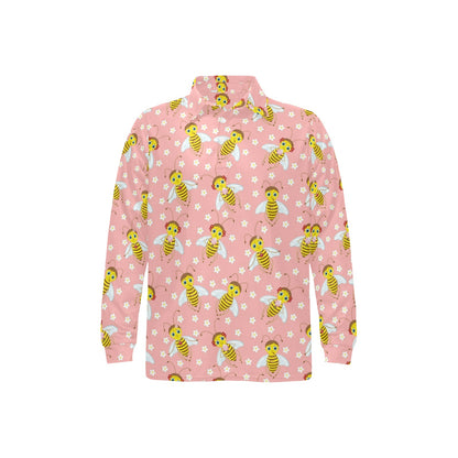 Bee Pattern Print Design BEE07 Long Sleeve Polo Shirt For Men's